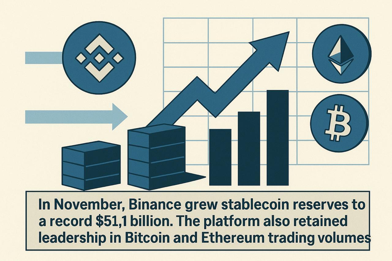 Резервы стейблкоинов Binance достигли рекордных $51,1 млрд, укрепляя рыночное лидерство